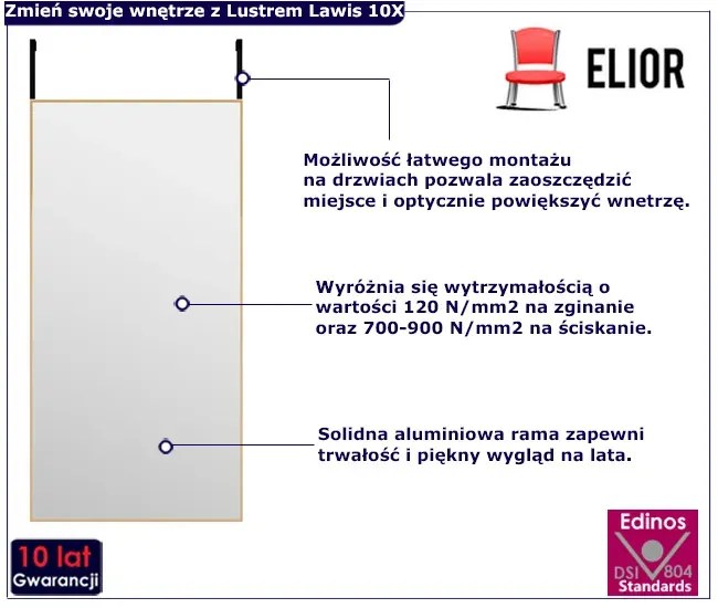 Złote prostokątne lustro wiszące na drzwi Z5-D81