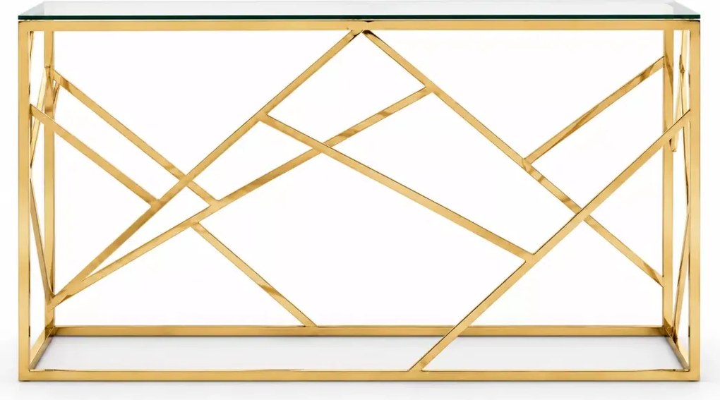 Złota metalowa konsola 120cm ze szklanym blatem