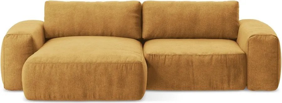 Musztardowy rozkładany narożnik z tkaniny szenilowej (lewostronny/z szezlongiem) Kuki – Makamii