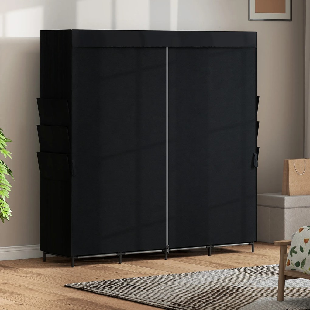 HOMCOM Szafa tekstylna, zabezpieczenie przed kurzem, przenośna, 5 drążków, 170 x 45 x 167 cm, Czarny | Aosom PL