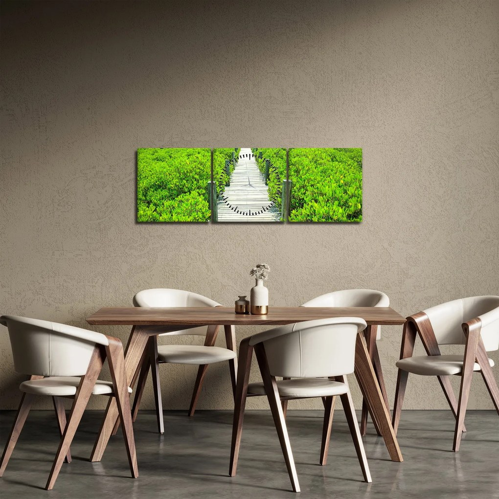 Obraz - drewniany chodnik (z zegarem) (90x30 cm)