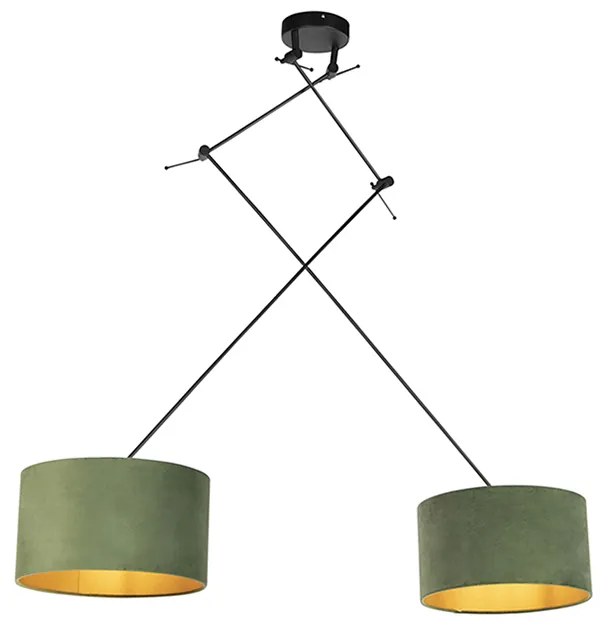 Lampa wisząca czarna z zielonymi i złotymi abażurami z weluru 35 cm 2-światłowa - BlitzWiejski/ Rustykalny / Vintage Oswietlenie wewnetrzne