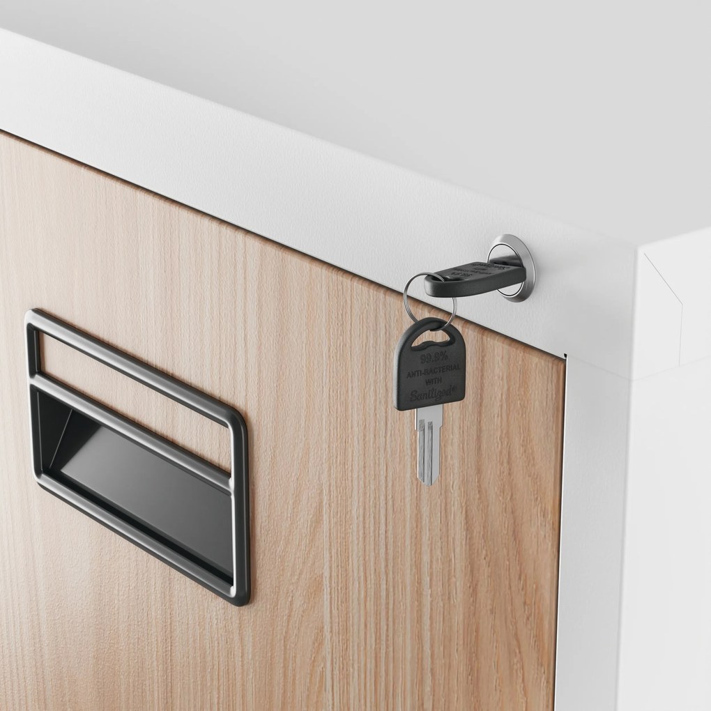 Metalowa szafa kartotekowa SARA V4, 460 x 1320 x 620 mm, Eco Design: biała/ dąb sonoma