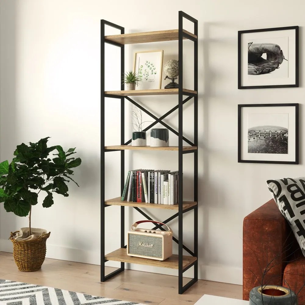 Czarny regał w dekorze sosny 58x175 cm Nicol – Kalune Design