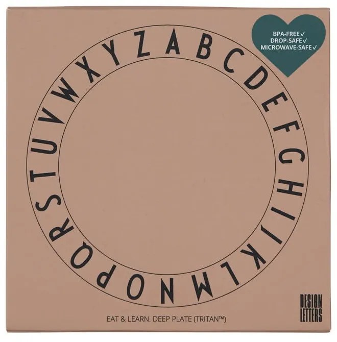 Beżowy głęboki talerz dla dzieci Design Letters Eat &amp; Learn, ø 15,5 cm
