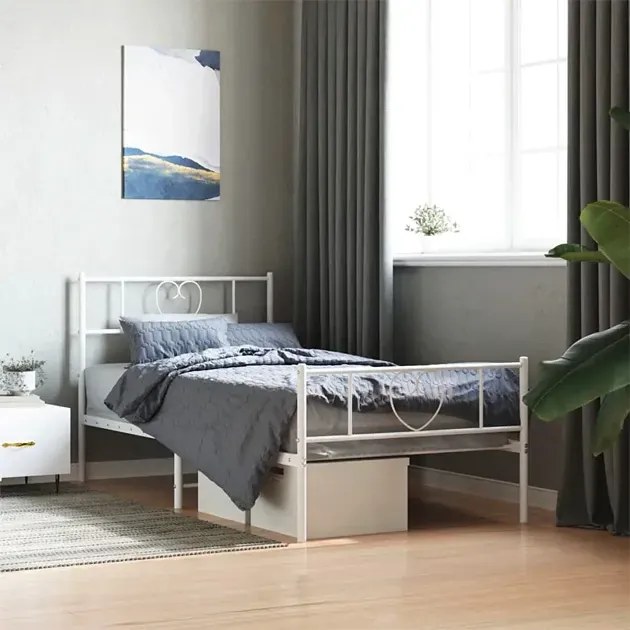 Białe metalowe łóżko rustykalne 100x200 cm - Veligo