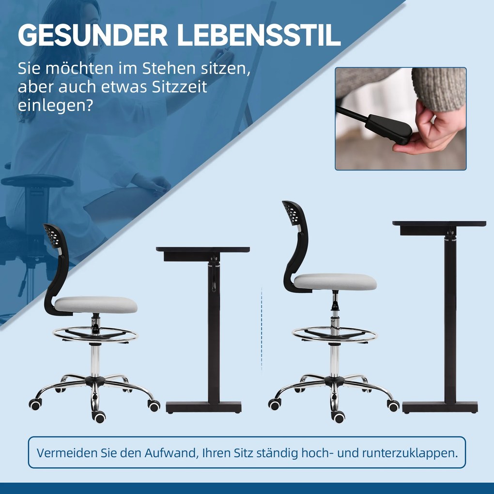 Vinsetto Fotel biurowy, krzesło robocze, fotel do biurka, regulacja wysokości, tapicerowany, jasnoszary | Aosom PL