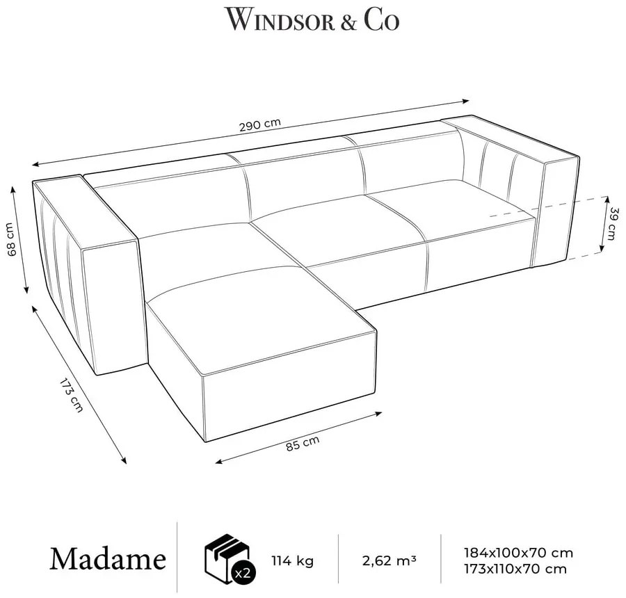 Ciemnobrązowy skórzany narożnik (lewostronny) Madame – Windsor &amp; Co Sofas