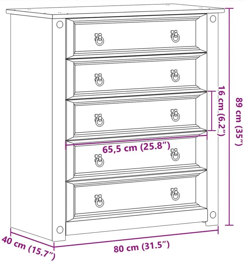 Klasyczna drewniana komoda z 5 szufladami - Foster 6X