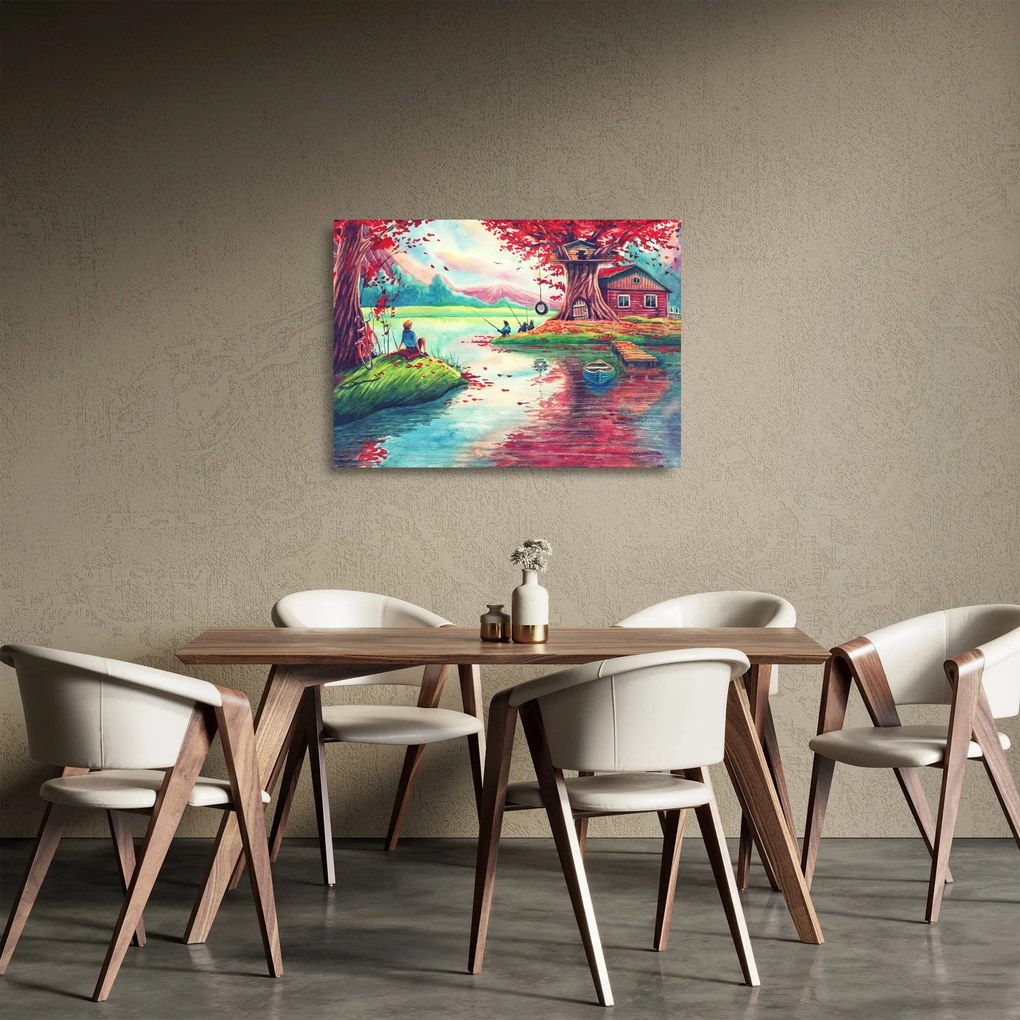 Obraz na szkle - Akwarela, Bay in a mountain village (70x50 cm)