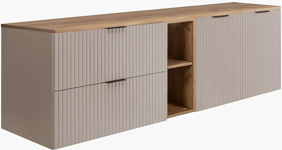 Zestaw łazienkowy: szafka z szufladami, szafka z drzwiami i regał 57×46×180 cm, kolor: Dąb Craft / Kaszmir, uchwyt czarny