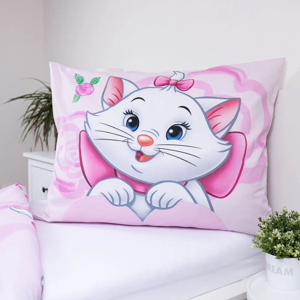 Różowa bawełniana pościel dziecięca jednoosobowa 140x200 cm Marie Cat "Pink" – Jerry Fabrics