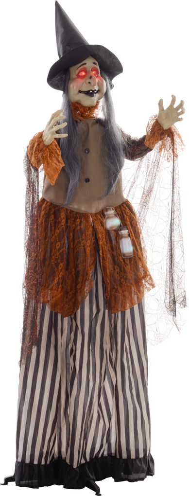 HOMCOM Wiedźma z Miksturą, Dekoracja Halloween, Straszne Dźwięki, Czerwone Oczy, Ruchoma, 183 cm