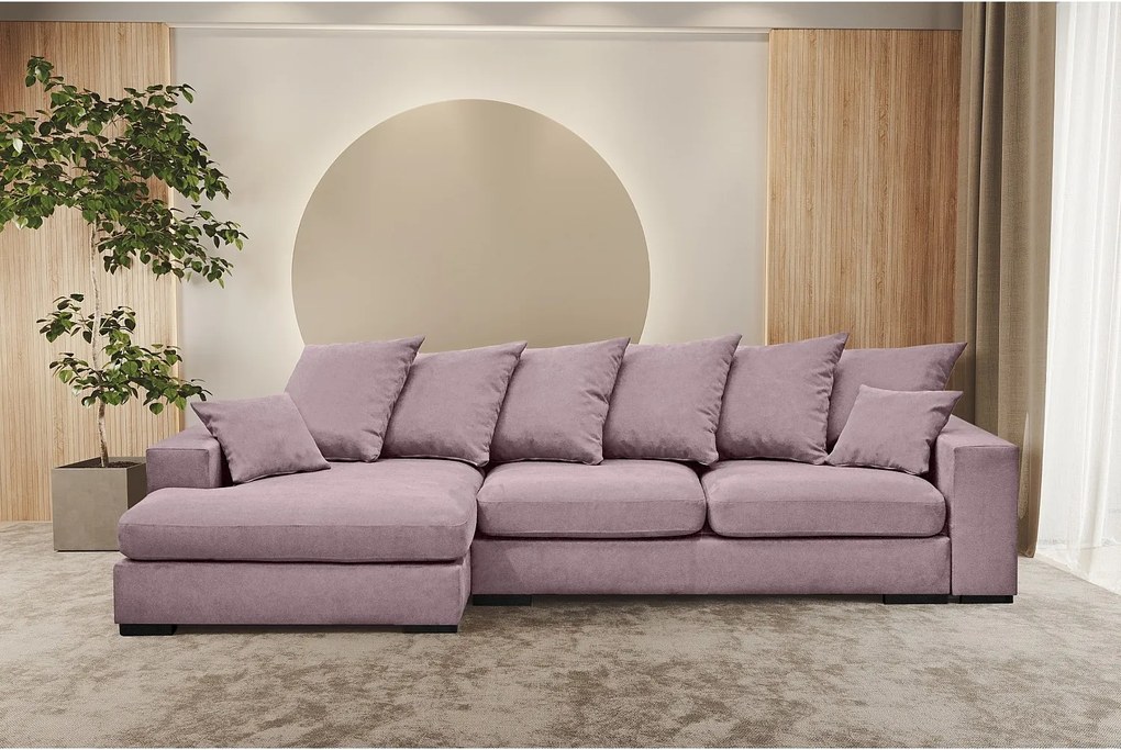 Narożnik z funkcją spania i pojemnikiem, Sofa w kształcie L Gabon L, tkanina Riviera, Fioletowy, Lewy