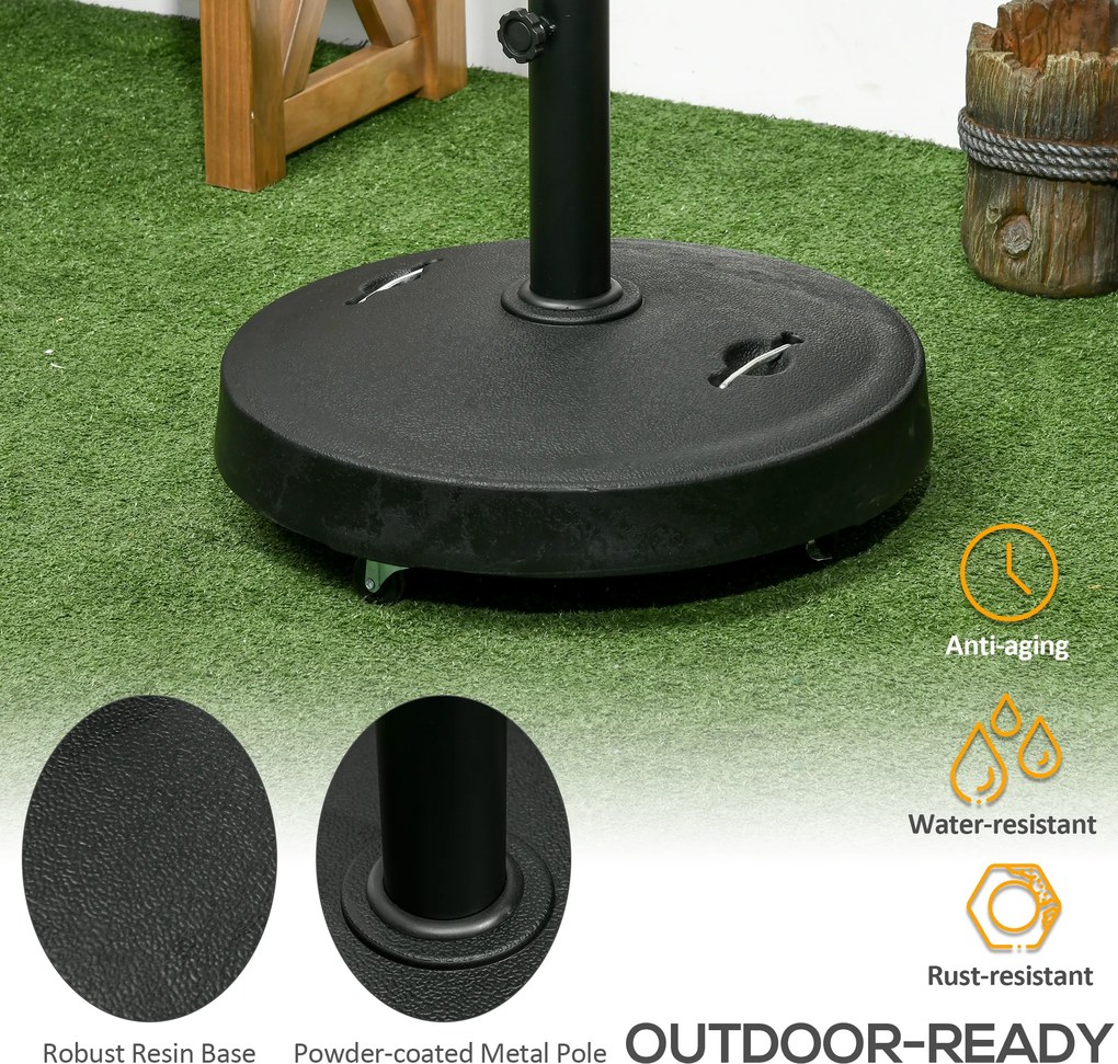 Outsunny Stojak na parasol Uchwyt na parasolowy Uchwyt na parasol, odporny na warunki atmosferyczne, z kołami, Ø53 x 41W cm, Czarny