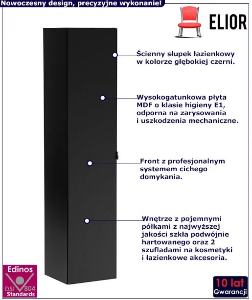 Czarny ścienny słupek łazienkowy W6-S79