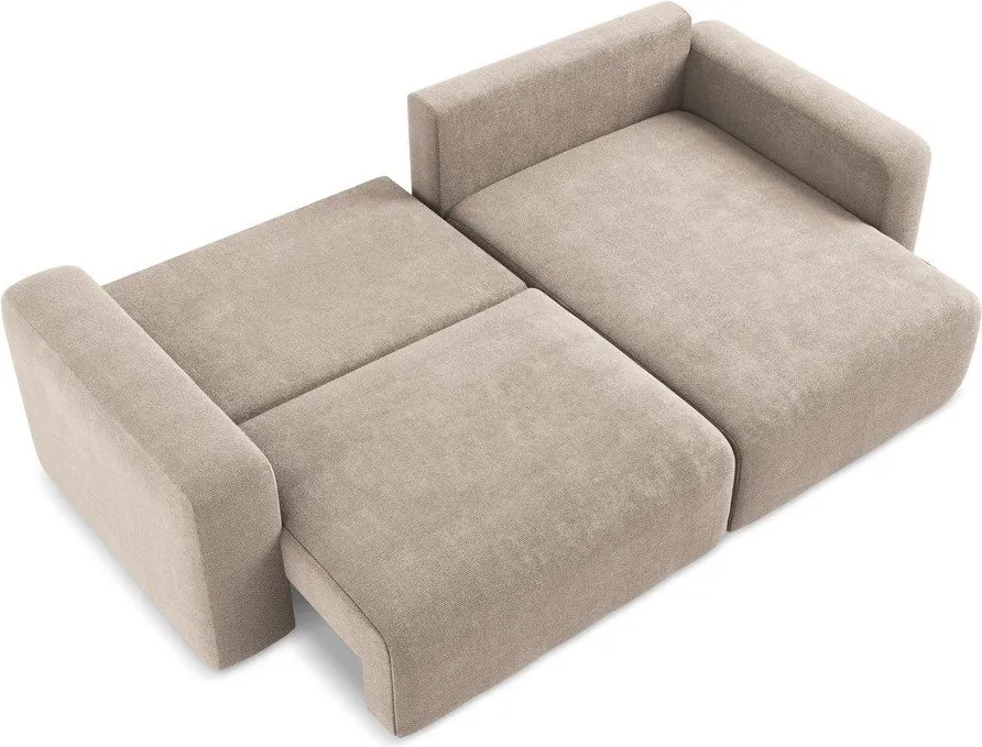 Beżowy rozkładany/ze schowkiem narożnik z tkaniny szenilowej (prawostronny/z szezlongiem) Kona – Makamii