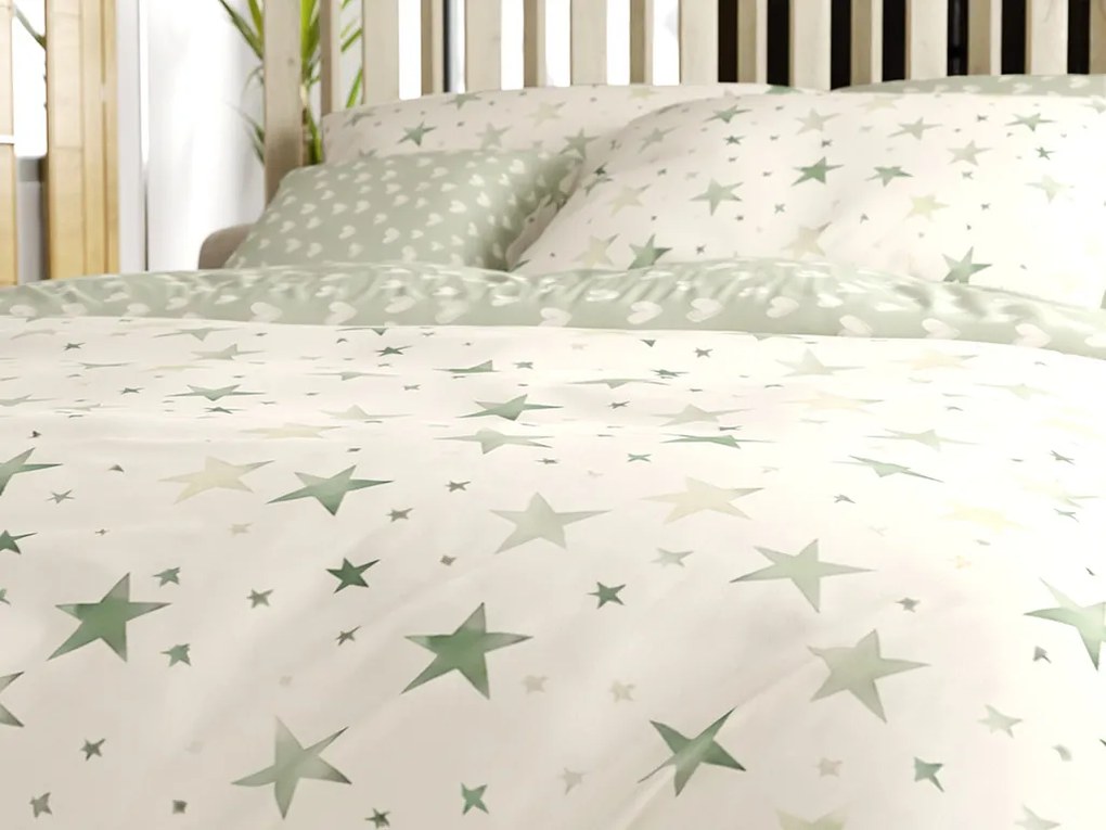 PrzytulneMieszkanie.pl PrzytulneMieszkanie.pl Pościel z mikrofibry STARS HEARTS zielone Rozmiar pościeli: 70 x 90 cm | 140 x 220 cm