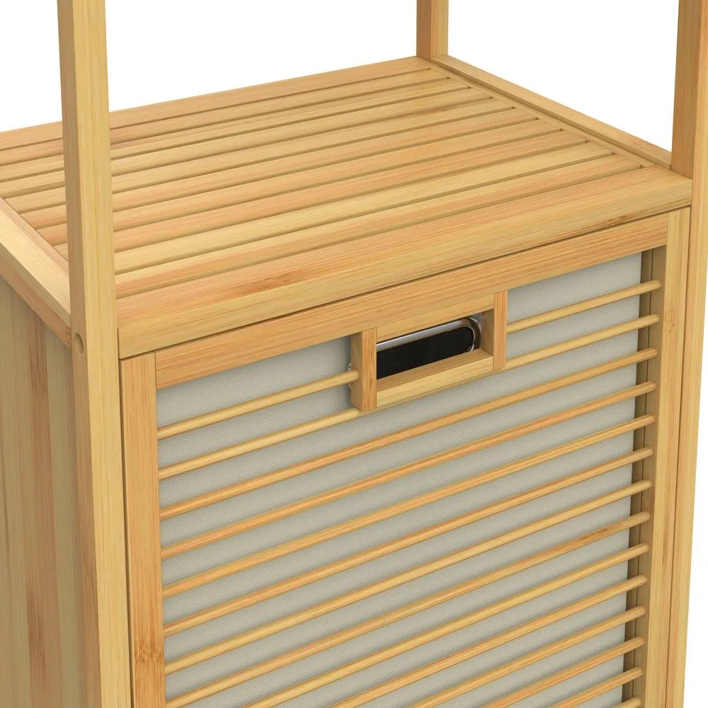 Regał bambusowy z koszem na bieliznę DORIS, 40x30x95cm, brązowy/kremowy Casaria