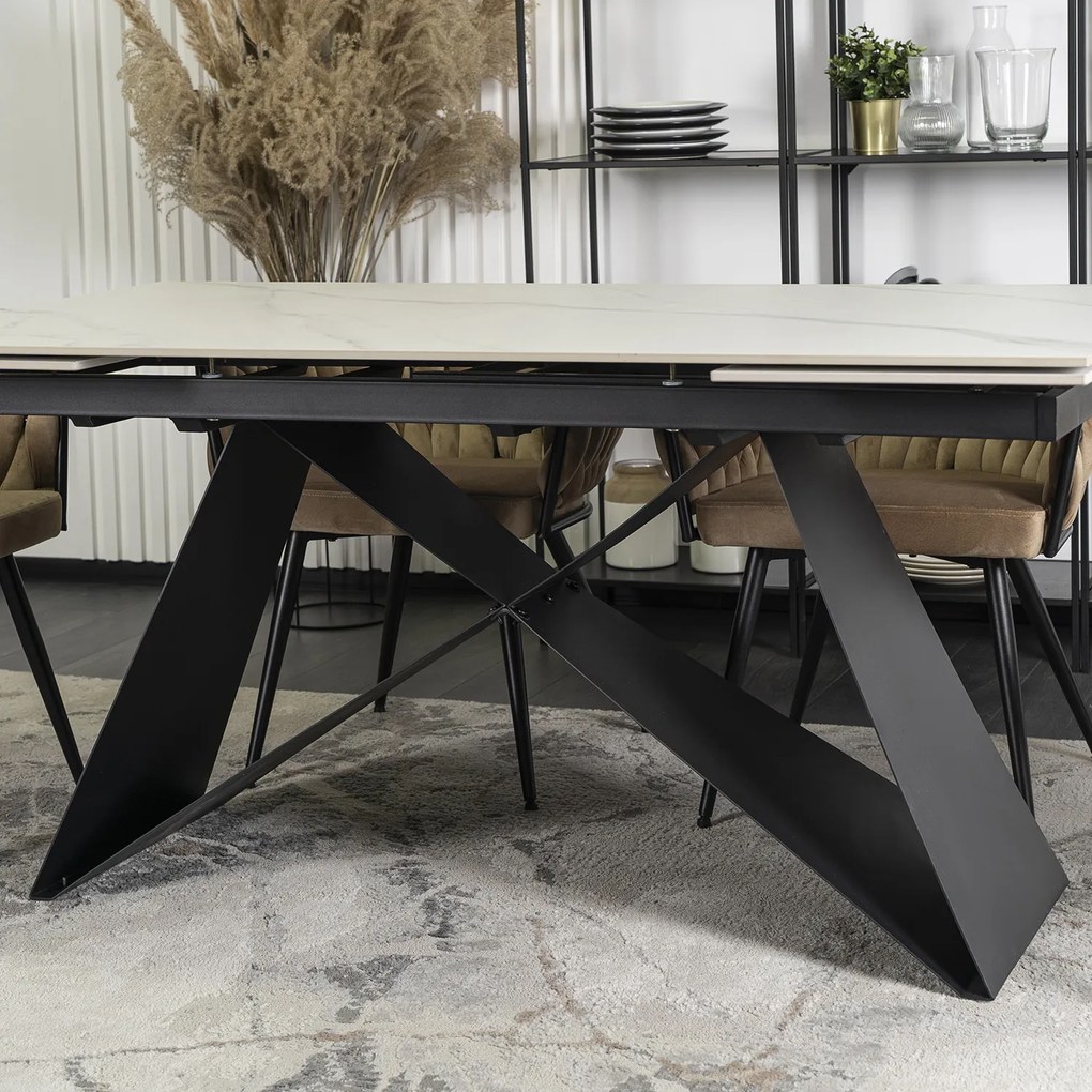 Stół Rozkładany Prostokątny VICTOR 160-240 cm Ceramiczny Biały Marmur/Czarny do Jadalni Nowoczesny Loft
