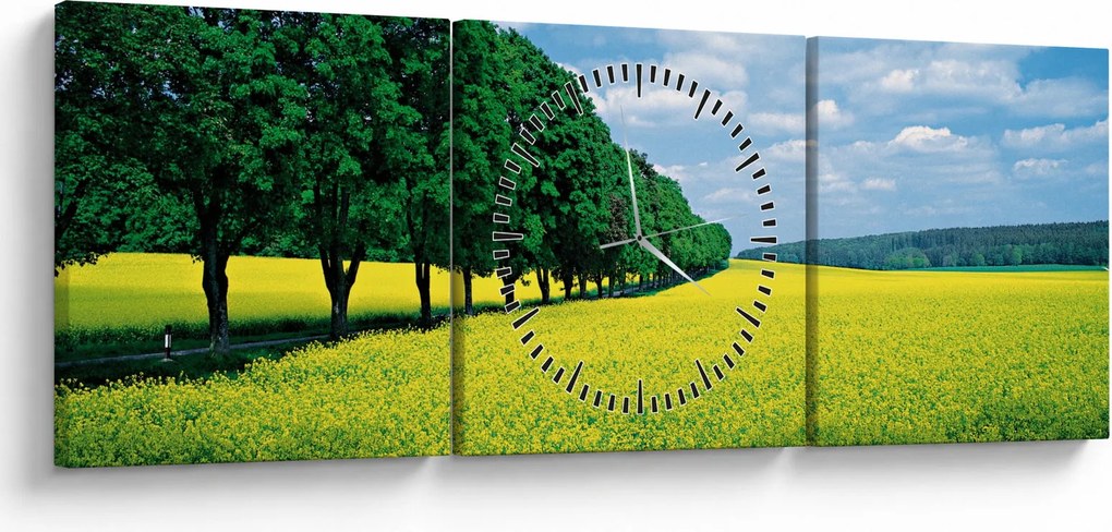 Obraz pola z aleją (z zegarem) (90x30 cm)