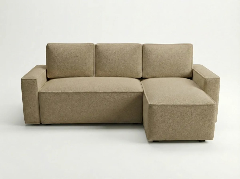 Rozkładana narożna sofa SMART BOUCLE 232x143 cm, ciemnobeżowa, uniwersalna