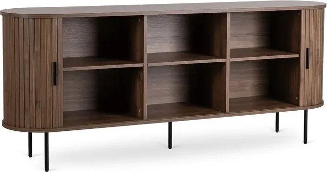 Komoda do Salonu Rozsuwana TRISH 180 cm Orzech Dwudrzwiowa Ryflowana Japandi