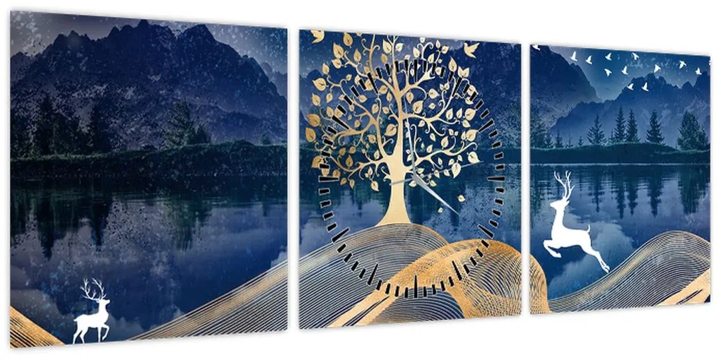 Obraz jelenia w pełni księżyca (z zegarem) (90x30 cm)