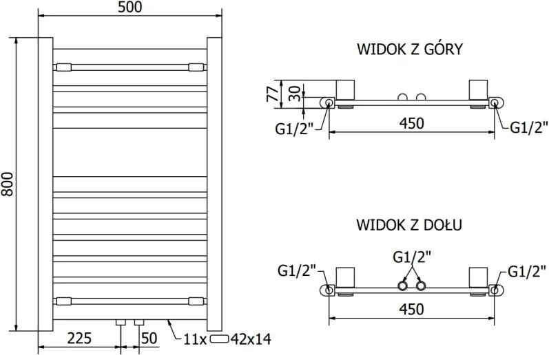 Mexen Uran grzejnik łazienkowy 800 x 500 mm, 364 W, czarny - W105-0800-500-00-70