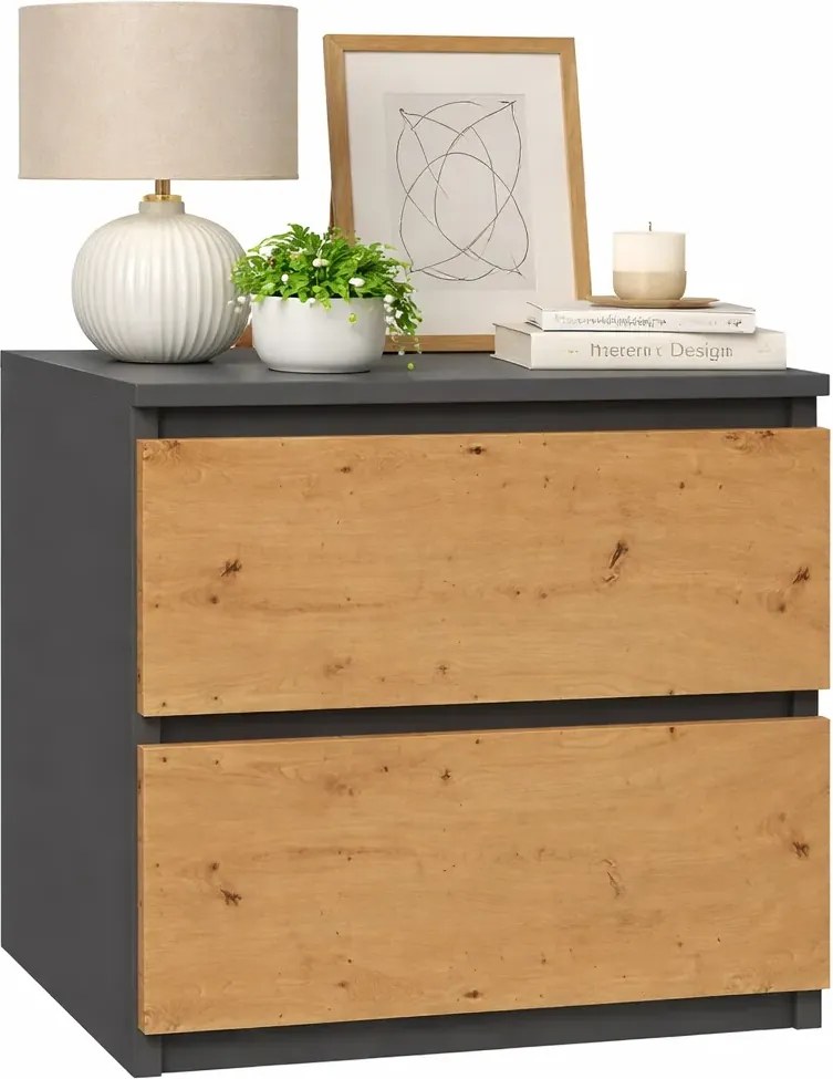Szafka nocna z szufladami antracyt + dąb artisan C9-P40