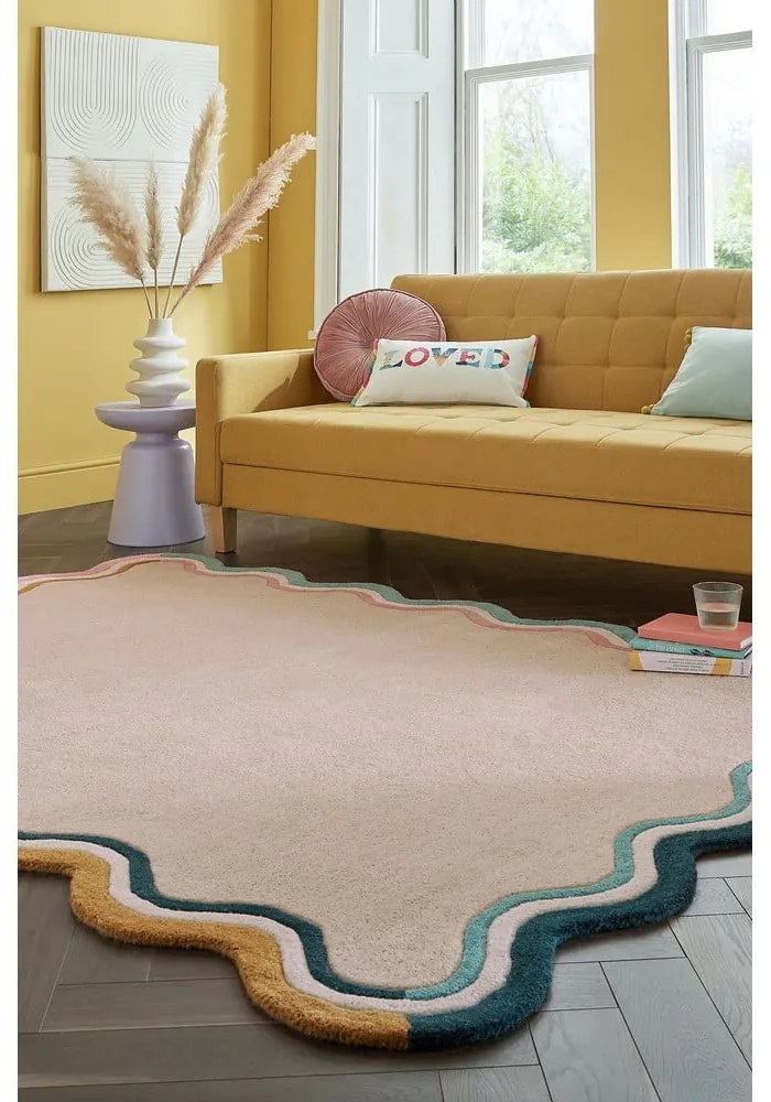 Kremowy wełniany dywan tkany ręcznie 120x170 cm Leo Scallop – Flair Rugs