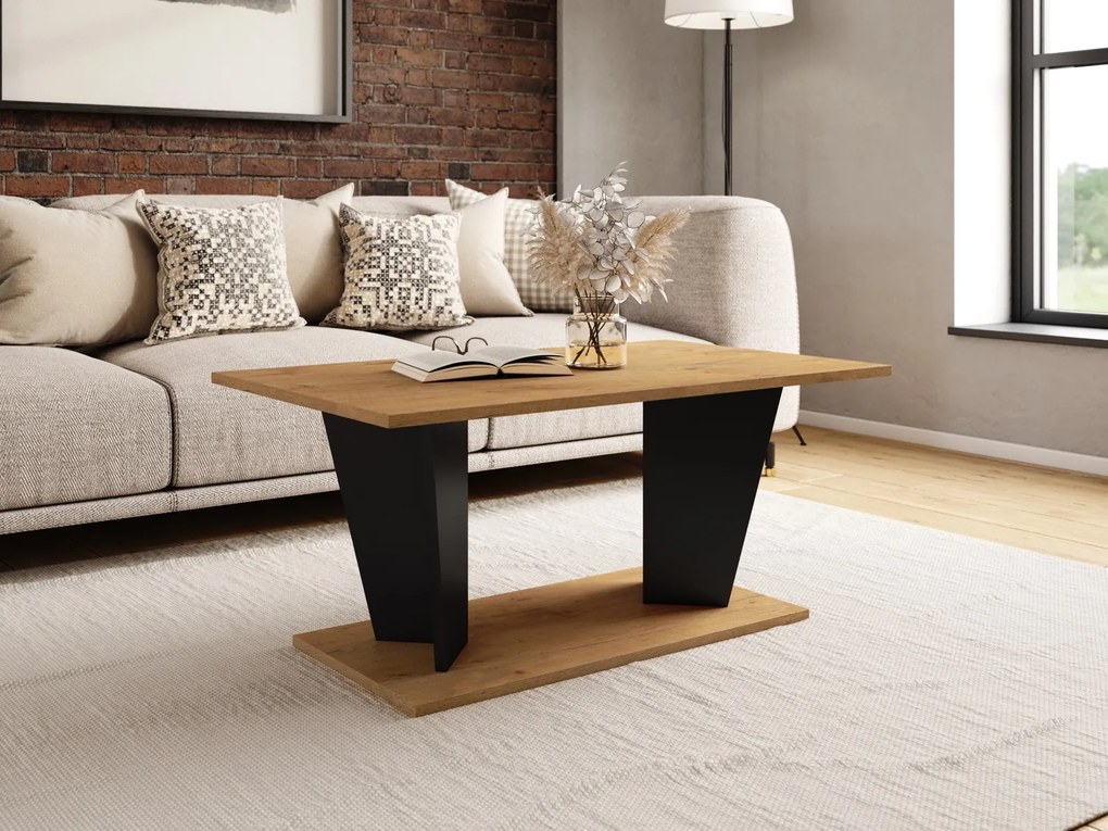 Nowoczesna ława pokojowa Viola II dąb lancelot/czarny mat