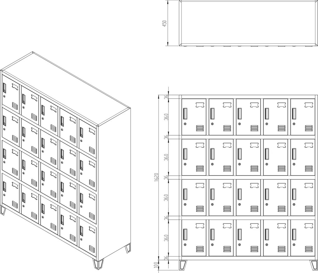 Szafa BHP 20-skrytkowa 136x45x172 cm Robert, antracyt/niebieski