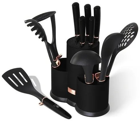 Berlinger Haus 12-częściowy zestaw przyborówkuchennych w stojaku Black Rose Collection