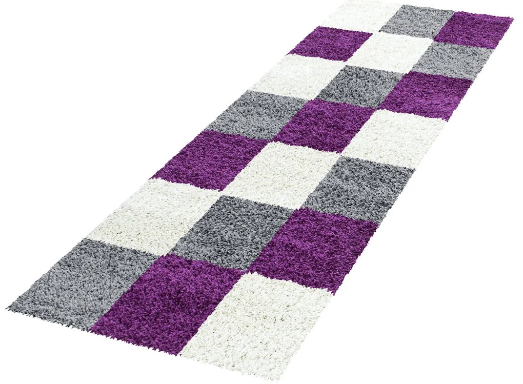 Dywan shaggy Life fioletowy, szary, kremowy 80 cm x 250 cm