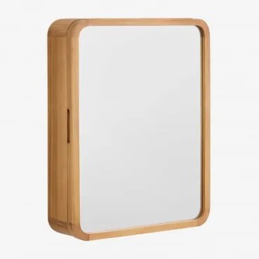 Szafka Ścienna Prostokątna 45x60 Cm Do Łazienki Z Drewna Tekowego Z Lustrem I Zaokrąglonymi Narożnikami Ian Drewno Tekowe - Sklum
