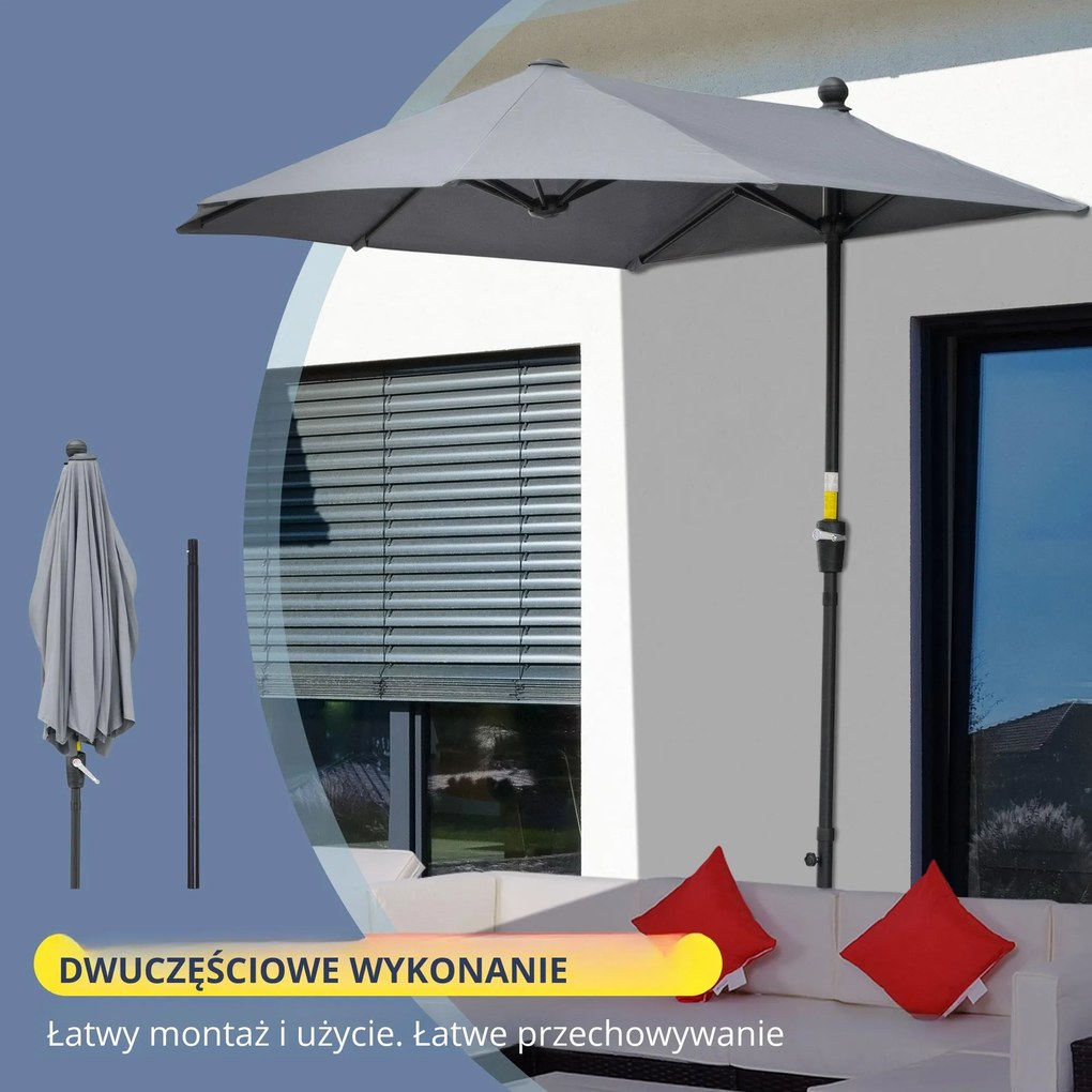 Outsunny 2 x 2 m półokrągły parasol wodoodporny do ogrodu ciemnoszary