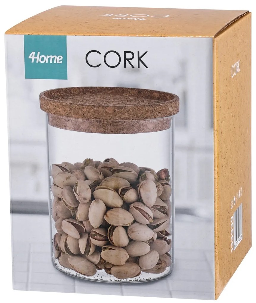 4Home Szklany pojemnik do żywności z pokrywką Cork, 650 ml, 650 ml