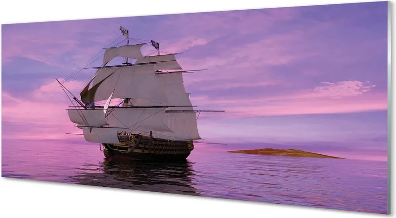 Szkło do Kuchni na Ścianę Statek pod Fioletowym Niebem