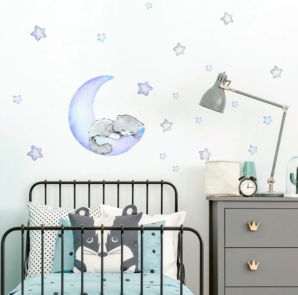 Niebieskie dziecięce naklejki ścienne Ambiance Magic Cat