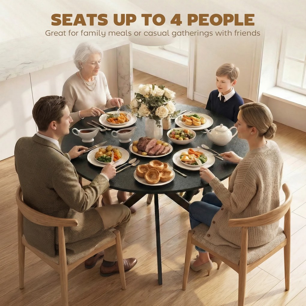 HOMCOM Okrągły stół jadalniany dla 4 osób, stół kuchenny w stylu industrialnym ze stalowymi nogami, do jadalni, kuchni, czarny | Aosom PL