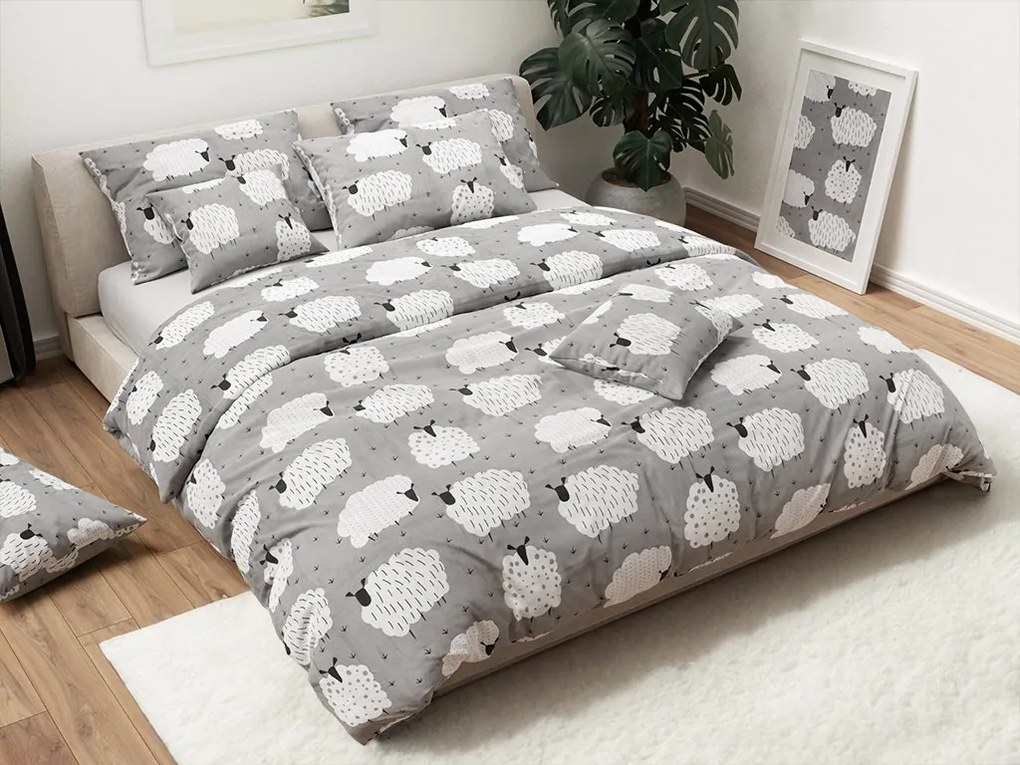 PrzytulneMieszkanie.pl PrzytulneMieszkanie.pl Bawełniana pościel WHITE SHEEPS szara Rozmiar pościeli: 70 x 90 cm | 140 x 220 cm