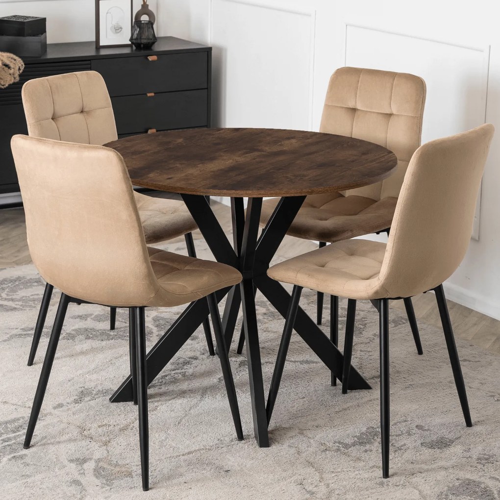 Okrągły stół industrialny Lauren 90 cm, dąb rustykalny/czarny
