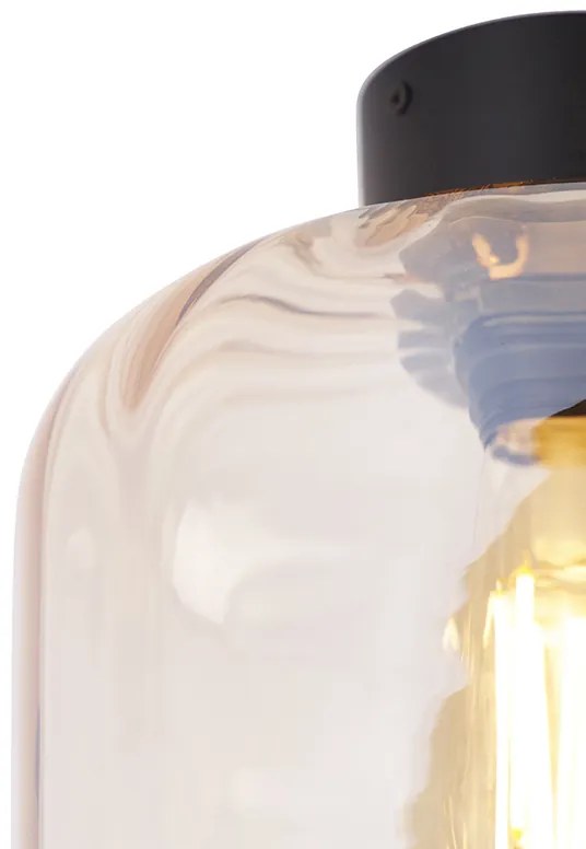 Designerska lampa sufitowa czarna z bursztynowym szkłem - QaraDesignerski Oswietlenie wewnetrzne