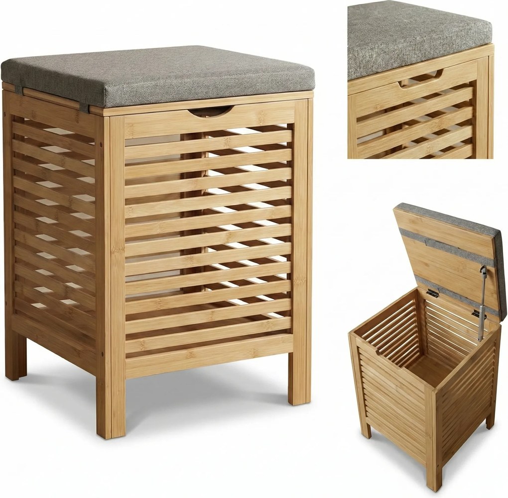 Bambusowy kosz na pranie z siedziskiem DISA, 40 l