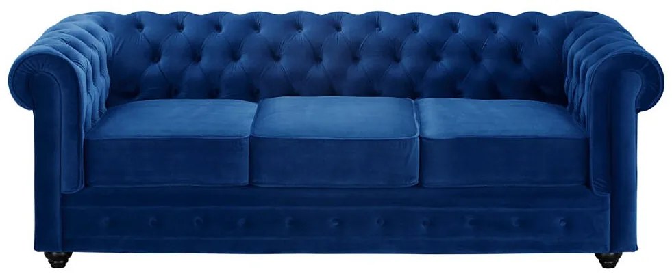 Kanapa 3-osobowa i 2 fotele CHESTERFIELD - Welur w odcieniu niebieskim królewskim
