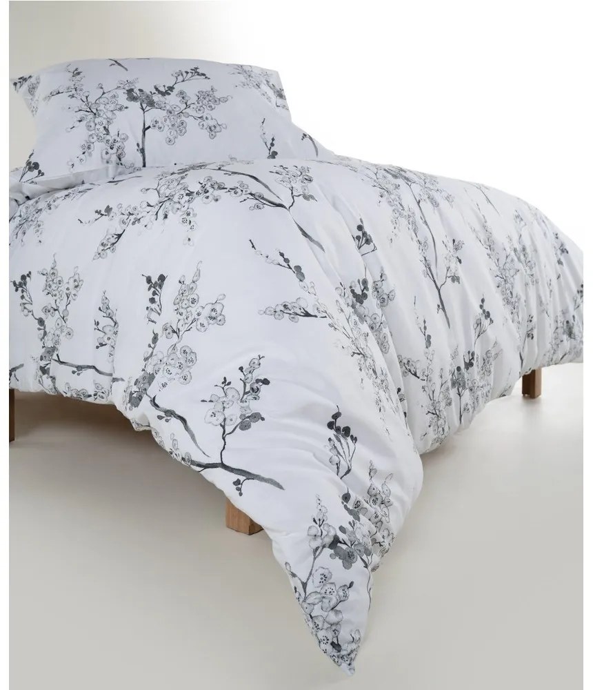 Biało-szara pościel dwuosobowa z bawełny renforcé 240x220 cm White Floral – Mila Home Luxury