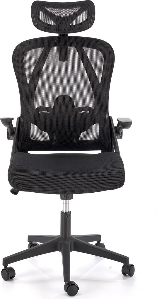 Fotel biurowy z oparciem i zagłówkiem z siatki Negro Halmar