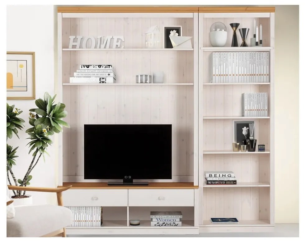 Biały zestaw pod TV z litego drewna sosnowego 214x223 cm Anita – Støraa