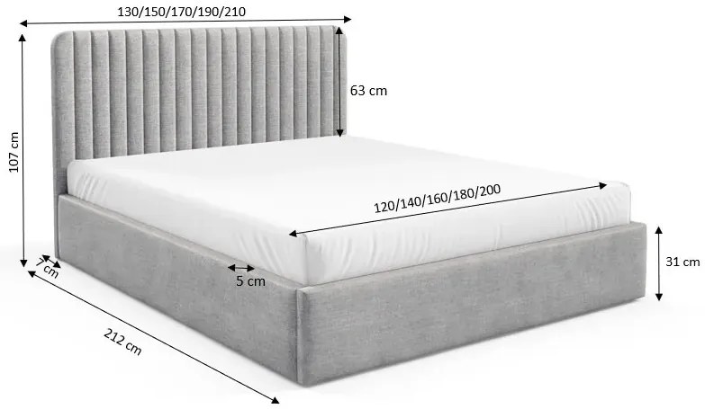 Czerwone nowoczesne łóżko tapicerowane 3 rozmiary A4-B22